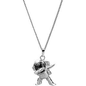 Astronaut Necklace for Men Women Stainless Steel Silver Fashion Punk Rock Hip Hop Anime Edgy Trendy Cool Simple Unique Design Dance Astronaut Pendant Necklace Jewelry Gift for Teen Boys