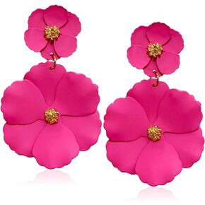 GPASTG Elegant Bohemian Large Metal Double Flower Matt Earring Chic Statement Dangle Drop Wedding Earrings For Women Girls Cute Statement Jewelry Gifts