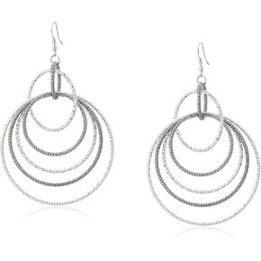 GUESS "Basic" Mixed Metal Textured Orbital on Wire Drop Earrings
