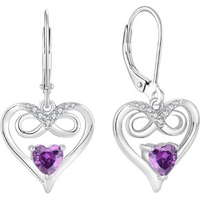 أقراط PYNZY Infinity Heart المتدلية المتدلية، أقراط من الفضة الإسترلينية عيار 925 مع أحجار الميلاد للنساء مجوهرات Leverback للهدايا