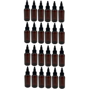 Natural Farms 2 oz Plastic Amber Boston BPA FREE - Boston Bottles - 24 Pack Empty Refillable Containers - Essential Oils - Hair - Black Twist Open/Close Cap - Made in the USA