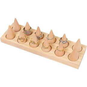 12 Fingers Wood Ring Display Stand Cone Ring Holders, Jewelry Display Holder Showcase, Ring Bracelet Organizer for Girls Women Jewelry Display DIY Crafts