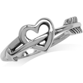 Silvershake Antique Finishing or Yellow Gold Plated 925 Sterling Silver Heart and Arrow Love Casual Ring Jewelry for Women or Teens