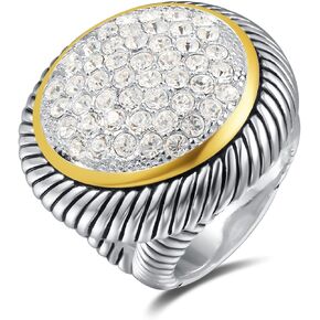 UNY JEWEL Jewelry Jumbo Huge Round Circle Twisted Cable Wire Double Split Shanks Two Tone Ring with Pave CZ Unique Design With Sparkling Stones Perfect For Women's Fashion
