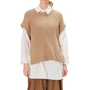 Womens Knitted Sweater Vest Cap Sleeve Crochet Oversized Casual Loose Crewneck Pullover Tank Tops