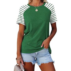 Womens Tops Summer Short Sleeve Shirts Raglan Striped T-Shirts