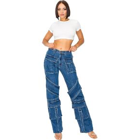 High Waisted Cargo Pants – Women’s High Rise Waist Multi Pockets Tapered Leg Fashion Casual Jeans