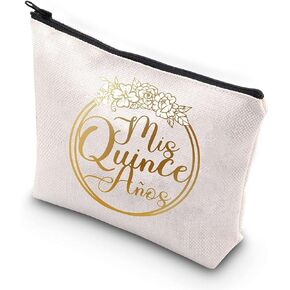 BDPWSS 15th Birthday Cosmetic Makeup Bag For Teen Girls Mis Quince Anos Latina Spanish Zipper Pouch For Daughter 15 Years Old Birthday Gifts(Mis Quince Anos)