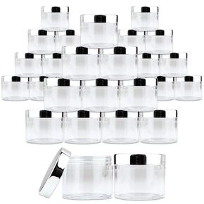 Beauticom 60 Grams/60 ML (2 Oz) Round Clear Leak Proof Plastic Container Jars with SILVER Lids for Travel Storage Makeup Cosmetic Lotion Scrubs Creams Oils Salves Ointments (36 Pieces)