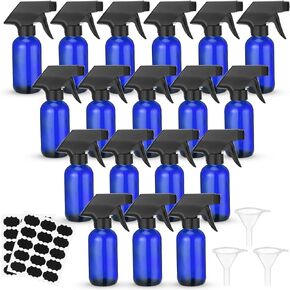 Fumete 20 Pcs 4 oz Glass Spray Bottles Empty Refillable Sprayer Containers with Funnels Labels Black Trigger Sprayers Spray Bottles for Essential Oil DIY Kitchen Hair Plants(Amber)