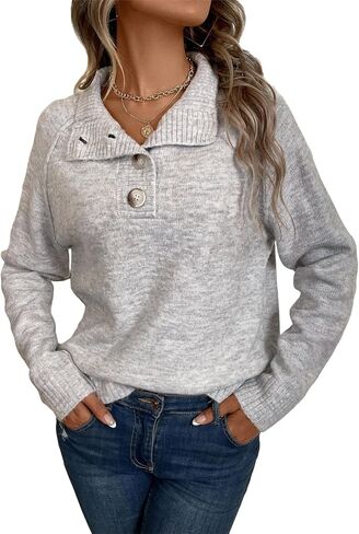 COZYEASE Women's Half Button Solid Pullovers Sweater Casual Collared Neckline Long Sleeve Knit Sweaters in Saudi Arabia