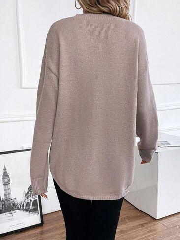 COZYEASE Women's Tunic Sweaters Long Sleeve Crewneck Curved Hem Pullover Tops Loose Drop Shoulder Top in Saudi Arabia