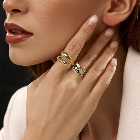 RIOSO 9Pcs Gold Chunky Rings for Women Gold Thumb Spoon Open Ring Set Statement Jewelry Adjustable Chunky Ring in Kuwait