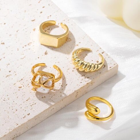 RIOSO 9Pcs Gold Chunky Rings for Women Gold Thumb Spoon Open Ring Set Statement Jewelry Adjustable Chunky Ring in Kuwait