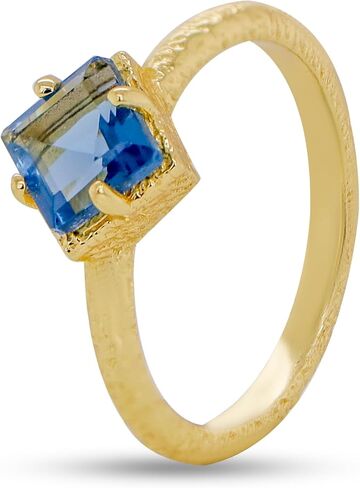 iCarats 18k Yellow Gold Plated Onyx, Peridot, Iolite Ring Princess Cut 8x8MM Gemstone Birthstone Gold Vermeil 925 Sterling Silver - Size 7, 8 in Saudi Arabia