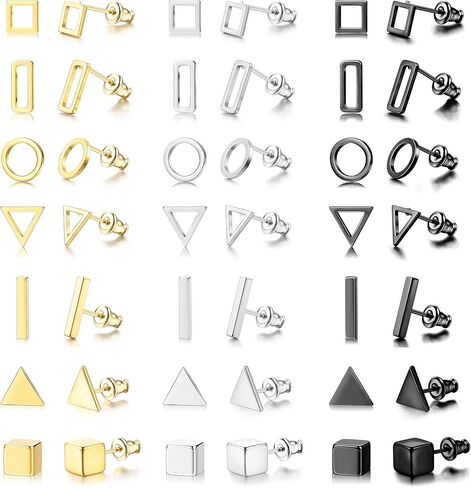 21 زوج أقراط هندسية مسمار الفولاذ المقاوم للصدأ الحد الأدنى القرط مجموعات بسيطة دائرة مثلث مربع أقراط للنساء in Kuwait