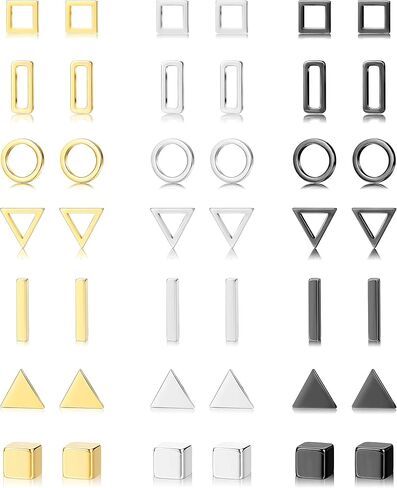 21 زوج أقراط هندسية مسمار الفولاذ المقاوم للصدأ الحد الأدنى القرط مجموعات بسيطة دائرة مثلث مربع أقراط للنساء in Kuwait