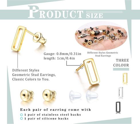 21 زوج أقراط هندسية مسمار الفولاذ المقاوم للصدأ الحد الأدنى القرط مجموعات بسيطة دائرة مثلث مربع أقراط للنساء in Kuwait