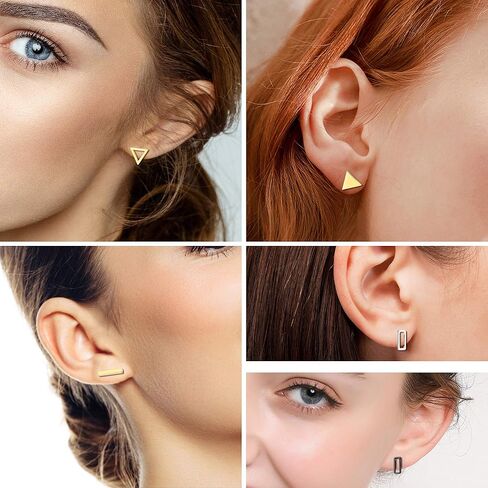 21 زوج أقراط هندسية مسمار الفولاذ المقاوم للصدأ الحد الأدنى القرط مجموعات بسيطة دائرة مثلث مربع أقراط للنساء in Kuwait