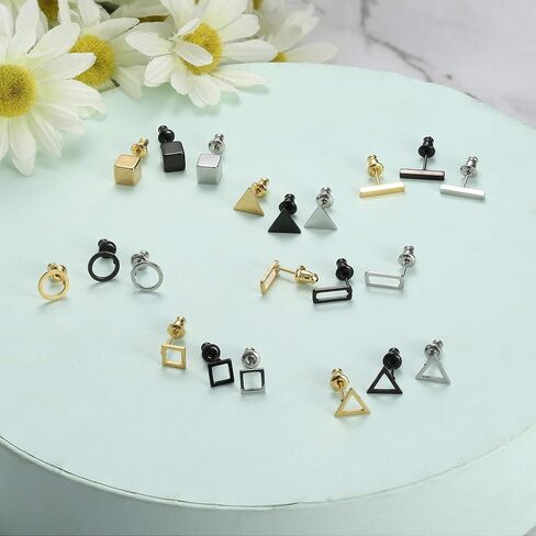 21 زوج أقراط هندسية مسمار الفولاذ المقاوم للصدأ الحد الأدنى القرط مجموعات بسيطة دائرة مثلث مربع أقراط للنساء in Kuwait