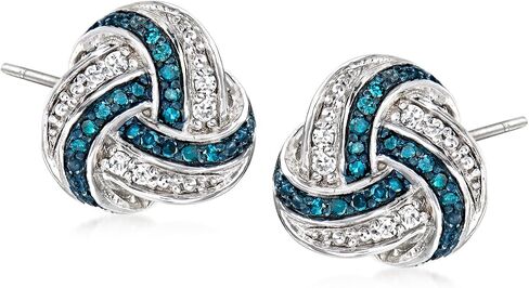 Ross-Simons 0.15 ct. t.w. Blue and White Diamond Love Knot Earrings in Sterling Silver in Saudi Arabia