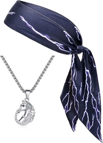 BK.Fangwoo Horseshoe Necklace and Headband Costume Accessories Horse pendant Necklace Lightning Headband Mens Movie Cosplay Party in Saudi Arabia