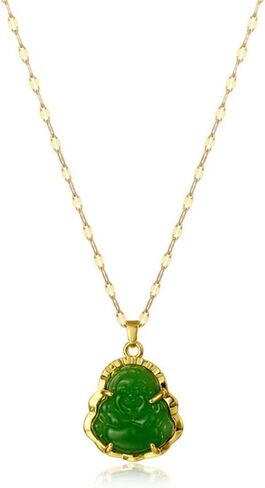 JczR.Y Maitreya Buddha Necklace Titanium Steel Laughing Buddha Necklace Imitation Chalcedony Green Jade Cubic Zirconia Gemstone Lucky Amulet Jewelry for Women Men in Saudi Arabia