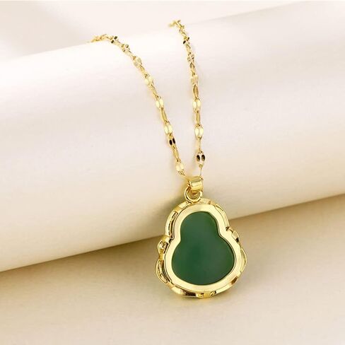 JczR.Y Maitreya Buddha Necklace Titanium Steel Laughing Buddha Necklace Imitation Chalcedony Green Jade Cubic Zirconia Gemstone Lucky Amulet Jewelry for Women Men in Saudi Arabia