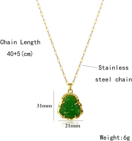 JczR.Y Maitreya Buddha Necklace Titanium Steel Laughing Buddha Necklace Imitation Chalcedony Green Jade Cubic Zirconia Gemstone Lucky Amulet Jewelry for Women Men in Saudi Arabia