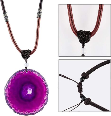 SUNYIK Natural Agate Slice Stone Necklace for Couples, Lover Relationship Adjustable Healing Pendant with Chain 17"-29" Strand, Pack of 2 in Saudi Arabia