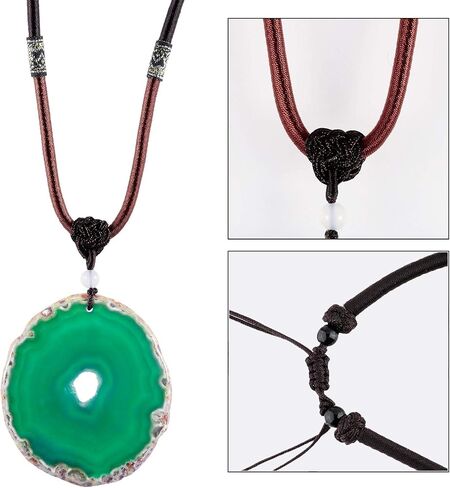 SUNYIK Natural Agate Slice Stone Necklace for Couples, Lover Relationship Adjustable Healing Pendant with Chain 17"-29" Strand, Pack of 2 in Saudi Arabia