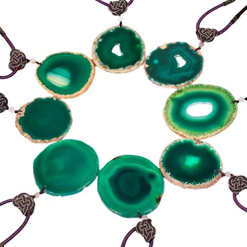 SUNYIK Natural Agate Slice Stone Necklace for Couples, Lover Relationship Adjustable Healing Pendant with Chain 17"-29" Strand, Pack of 2 in Saudi Arabia