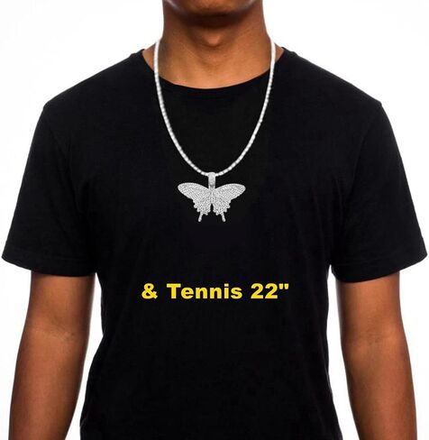 HH BLING EMPIRE Iced Out Silver/Gold Diamond Butterfly Necklace for Men Women, Hip Hop Big Butterfly Pendant with Rope/Tennis/Cuban Link Chains 22 Inch in Kuwait