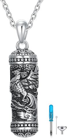 925 Sterling Silver Dragon Phoenix Urn Necklaces for Ashes Cylinder Container Cremation Jewelry Memorial Necklace Jewelry Gifts(with Gift Box) in Saudi Arabia