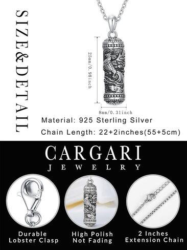 925 Sterling Silver Dragon Phoenix Urn Necklaces for Ashes Cylinder Container Cremation Jewelry Memorial Necklace Jewelry Gifts(with Gift Box) in Saudi Arabia