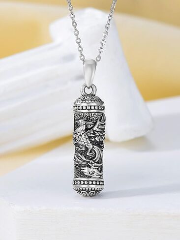925 Sterling Silver Dragon Phoenix Urn Necklaces for Ashes Cylinder Container Cremation Jewelry Memorial Necklace Jewelry Gifts(with Gift Box) in Saudi Arabia