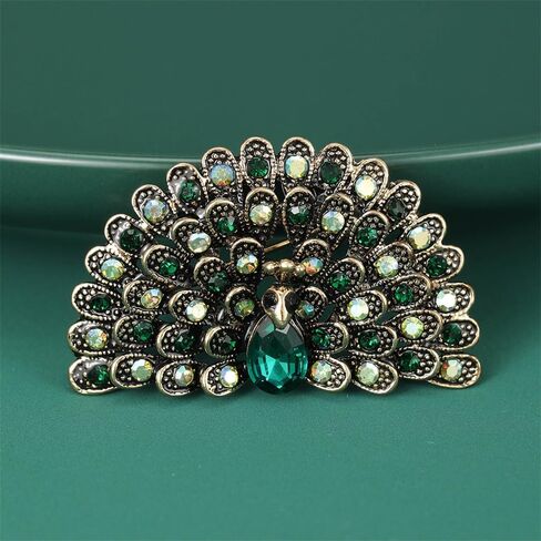 Rhinestone Crystal Peacock Brooch Pin Vintage Cubic Zirconia Bird Animal Brooch Lapel Pins Clothing Hat Bag Skirt Dress Accessories for Women Girls Wedding Christmas Birthday Jewelry Gift in Saudi Arabia