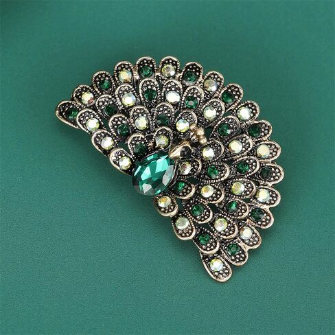 Rhinestone Crystal Peacock Brooch Pin Vintage Cubic Zirconia Bird Animal Brooch Lapel Pins Clothing Hat Bag Skirt Dress Accessories for Women Girls Wedding Christmas Birthday Jewelry Gift in Saudi Arabia