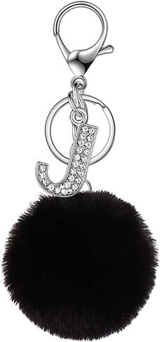Initial Keyring Alphabet Keychain With Pom Pom Women Girl Shiny Crystal Key Ring Birthday Gift Friendship Keychain in Saudi Arabia