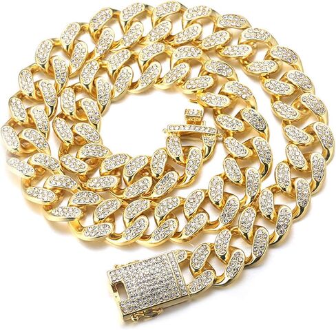 سلسلة ذهبية هالوكاكا للرجال مثلجة، سلسلة ذهبية للرجال مقاس 20 مم ميامي 18 قيراط مطلية بالذهب الحقيقي/البلاتينيوم من الذهب الأبيض بلمسة نهائية من الذهب الأبيض، مجموعة شوكة قطع ألماس كاملة من تشيكوسلوفاكيا، هدية له in Kuwait