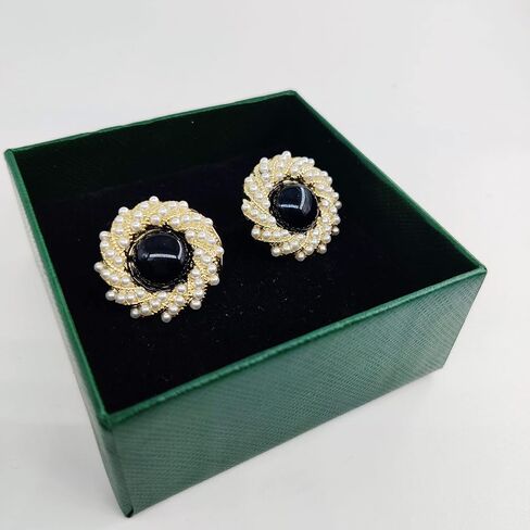 YOUMOCD Stud Earrings for Women Black Round Pearl Earings Fashion Jewelry in Saudi Arabia