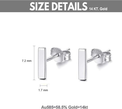 14K Gold Bar Stud Earrings for Women, Real Gold Post Earrings Fine Jewelry Gifts for Her in Saudi Arabia