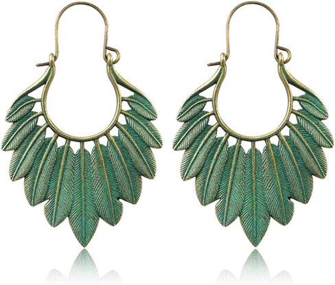 اليدوية بوهو خمر البرونزية الخضراء الجوف خفيفة الوزن بيان ليف هوب الأقراط مع نسيج مفصل القبلية العرقية قطرة تتدلى القرط للنساء in Kuwait