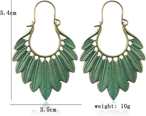 اليدوية بوهو خمر البرونزية الخضراء الجوف خفيفة الوزن بيان ليف هوب الأقراط مع نسيج مفصل القبلية العرقية قطرة تتدلى القرط للنساء in Kuwait