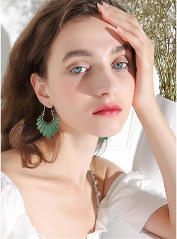 اليدوية بوهو خمر البرونزية الخضراء الجوف خفيفة الوزن بيان ليف هوب الأقراط مع نسيج مفصل القبلية العرقية قطرة تتدلى القرط للنساء in Kuwait