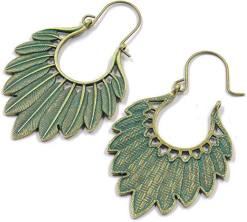 اليدوية بوهو خمر البرونزية الخضراء الجوف خفيفة الوزن بيان ليف هوب الأقراط مع نسيج مفصل القبلية العرقية قطرة تتدلى القرط للنساء in Kuwait