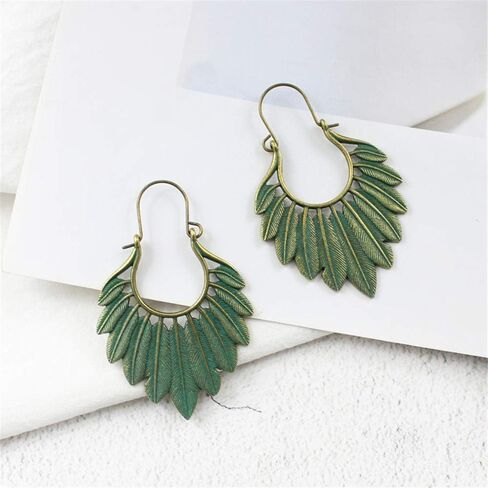 اليدوية بوهو خمر البرونزية الخضراء الجوف خفيفة الوزن بيان ليف هوب الأقراط مع نسيج مفصل القبلية العرقية قطرة تتدلى القرط للنساء in Kuwait