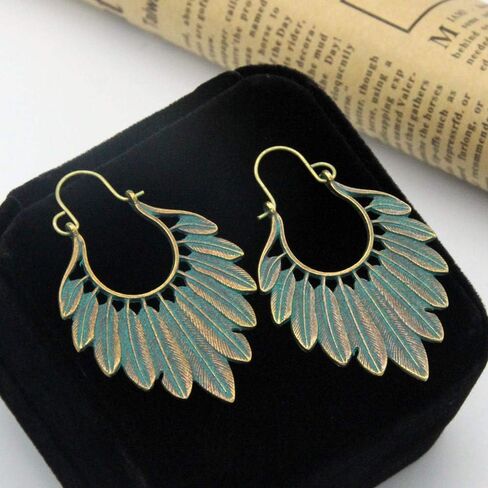 اليدوية بوهو خمر البرونزية الخضراء الجوف خفيفة الوزن بيان ليف هوب الأقراط مع نسيج مفصل القبلية العرقية قطرة تتدلى القرط للنساء in Kuwait