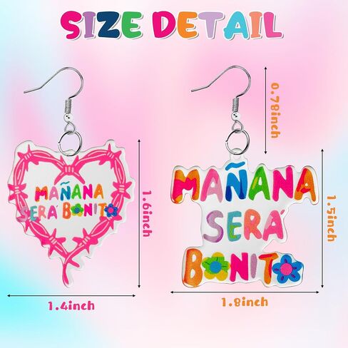 DDhoutiun 2Pairs Karol Heart with Thorns Earrings Colorful Manana Sera Bonito Acrylic Heart Shaped Dangle Drop Earring Latin Singer Merchandise Music Album Merch Jewelry Gifts for Women Girls Fans in Saudi Arabia