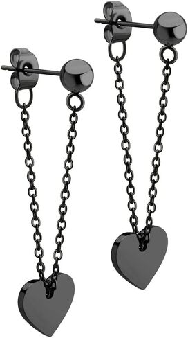‎555Jewelry Stainless Steel Threader Dangle Heart Earrings for Women & Girls in Saudi Arabia